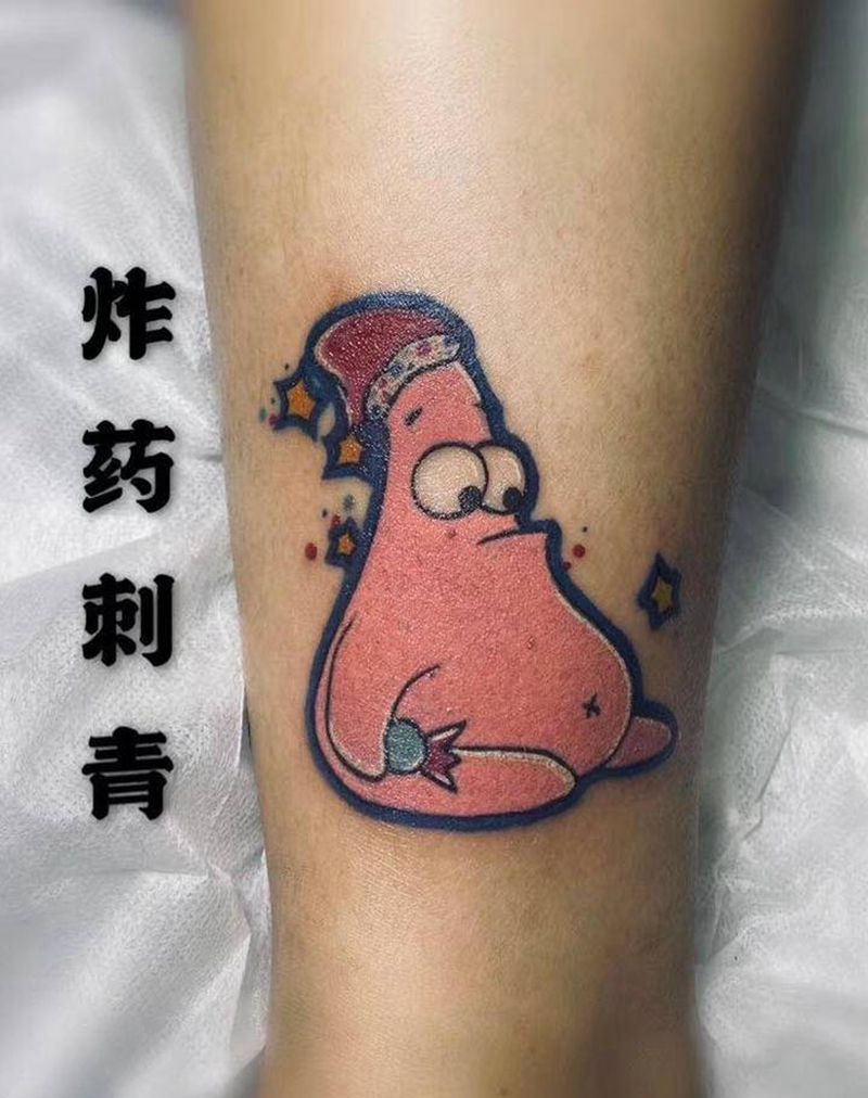 派大星贴纸纹身图片_腿部脚部Old SchoolNew School动漫贴纸可爱纹身图案