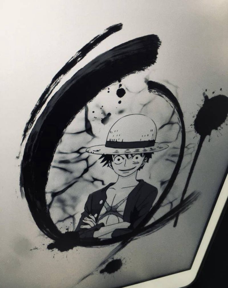 水墨路飞纹身图片_肩部手臂水墨点刺动漫海贼王路飞纹身图案