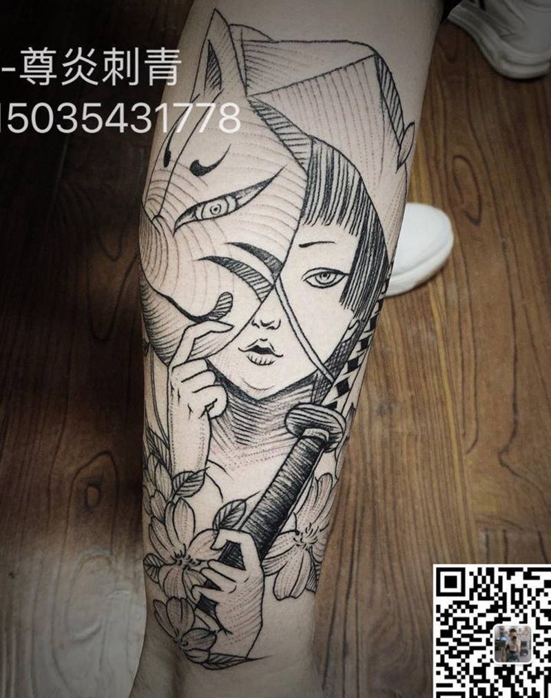 日本女战士艺妓纹身图片_手臂腿部新传统欧美写实纹身图案