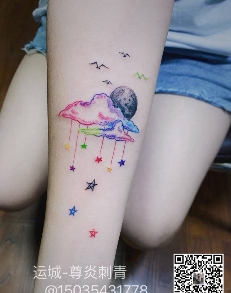 彩色星空纹身图片_手臂胸部水彩欧美写实纹身图案