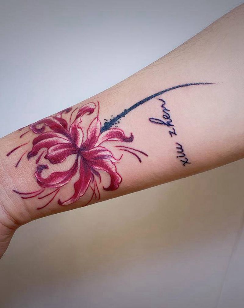 彼岸花纹身图片_手部胸部水彩水墨纹身图案