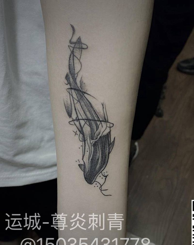 鲸鱼纹身图片_手臂腿部水墨水彩纹身图案