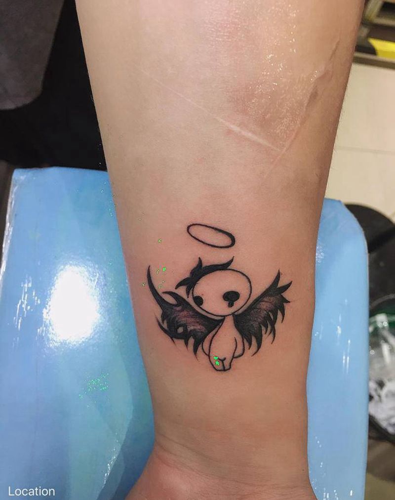 天使恶魔纹身图片_手臂新传统纹身图案