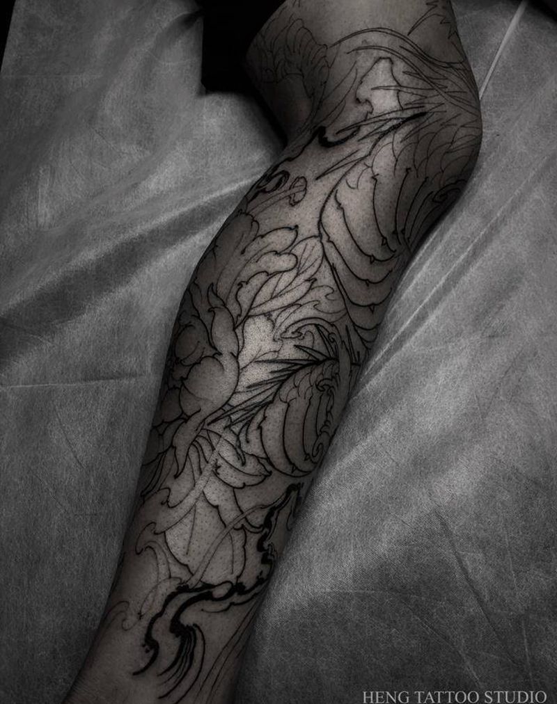 线纹身图片_腿部脚部新传统纹身图案