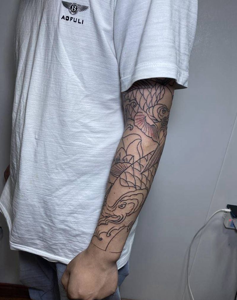 花臂般若鲤鱼纹身图片_手臂肩部新传统老传统纹身图案