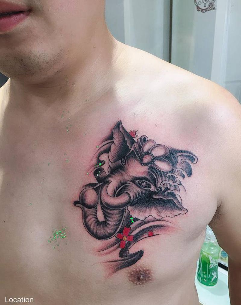 象纹身图片_胸部新传统纹身图案