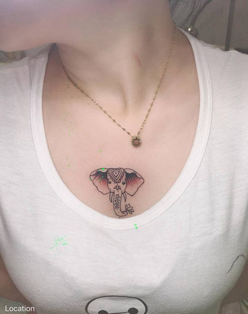 象纹身图片_胸部新传统纹身图案