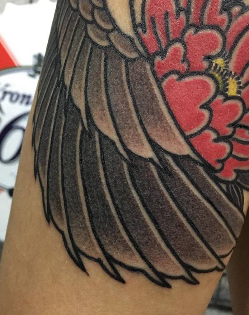 小鹤鹤纹身图片_肩部手臂老传统鹤牡丹纹身图案