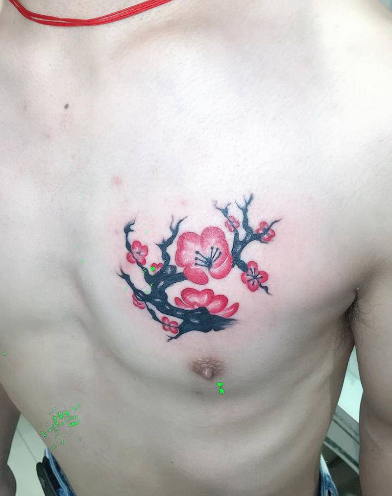 梅花纹身图片_胸部新传统纹身图案