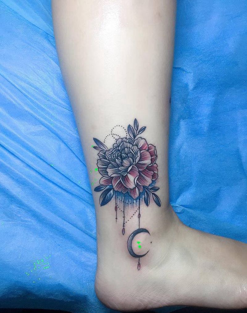 素花纹身图片_腿部脚部新传统纹身图案