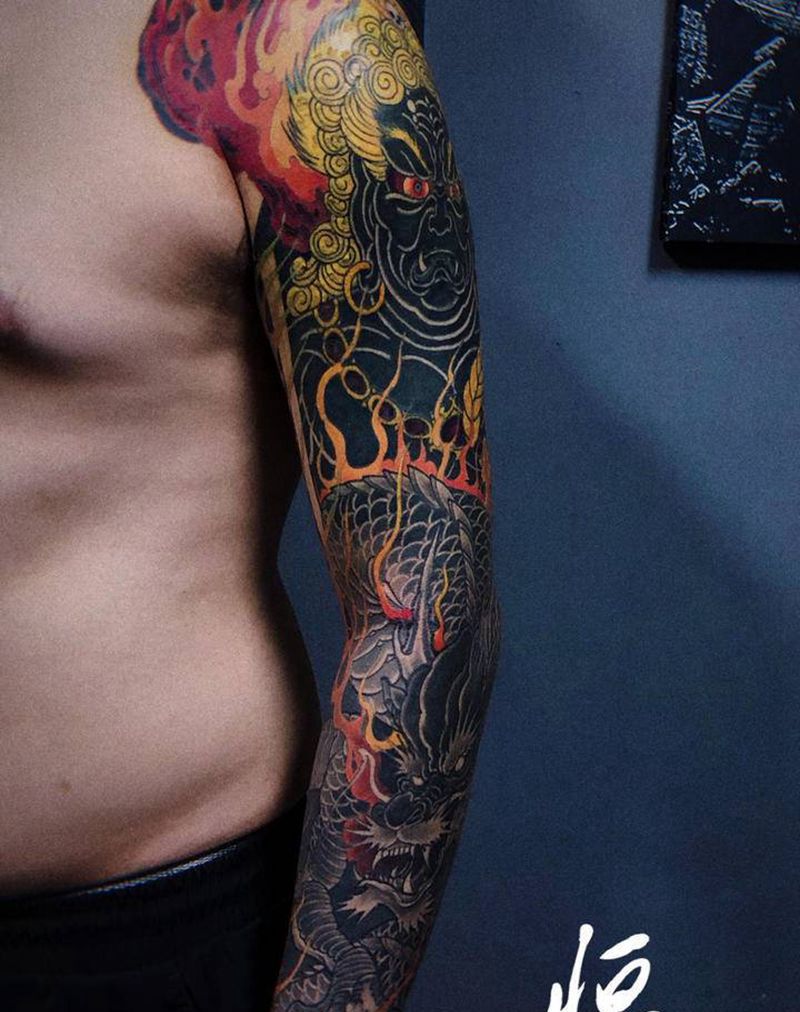 不动明王纹身图片_手臂肩部新传统老传统纹身图案