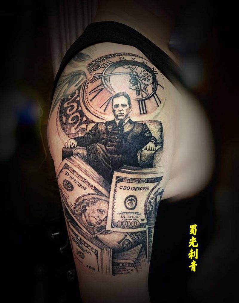 教父纹身图片_肩部欧美写实纹身图案