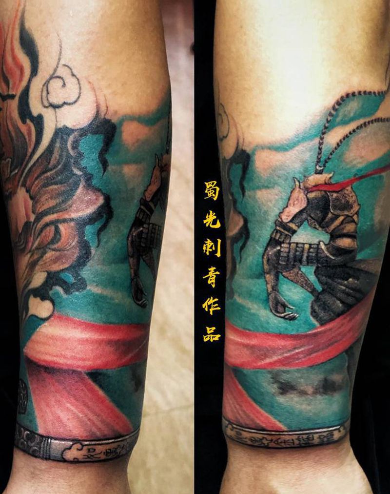 大圣纹身图片_手臂新传统纹身图案