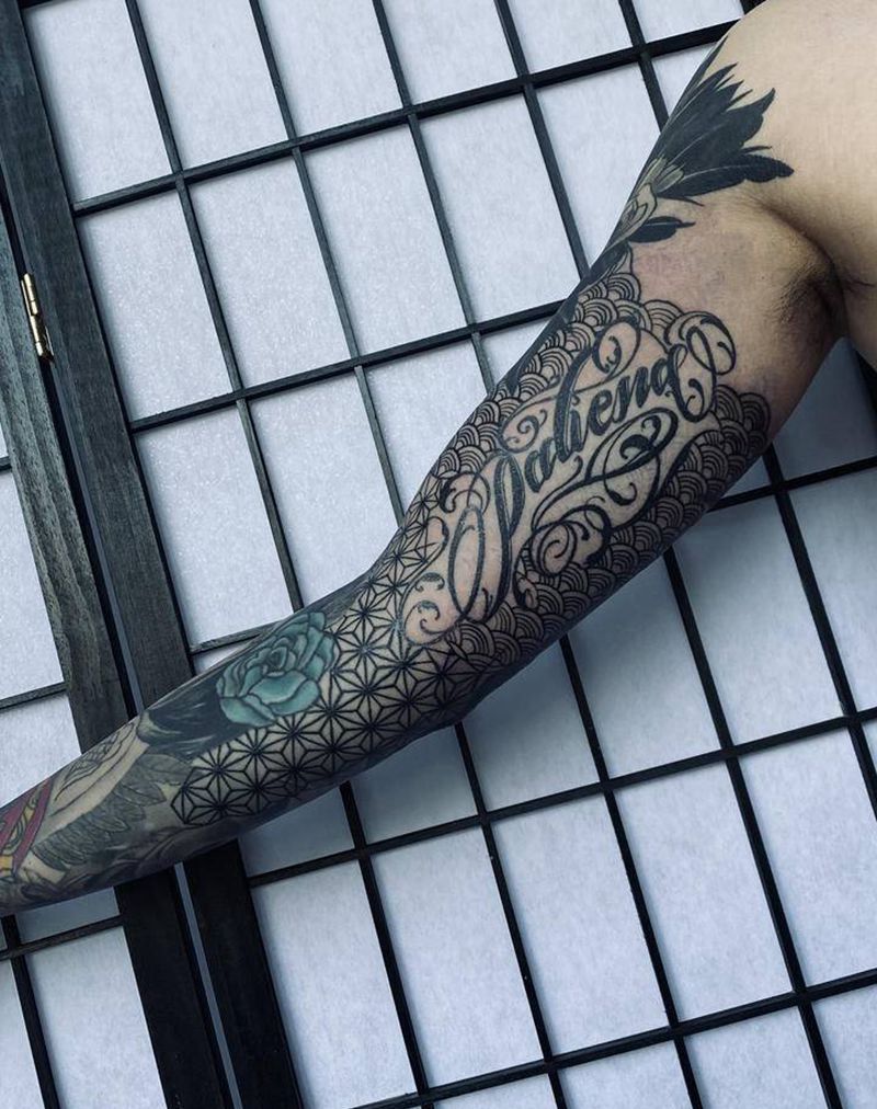 几何拼接花臂纹身图片_手臂几何老传统几何纹身图案