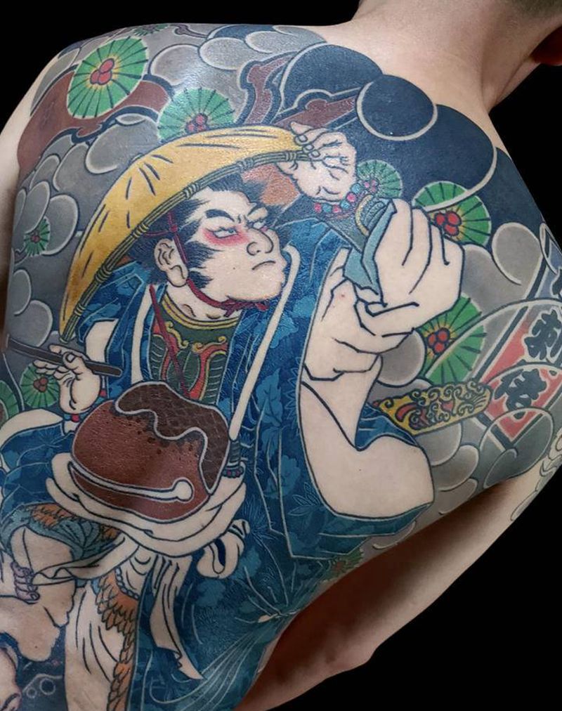 满背石秀（80%）纹身图片_背部臀部老传统水浒传拼命三郎石秀纹身图案