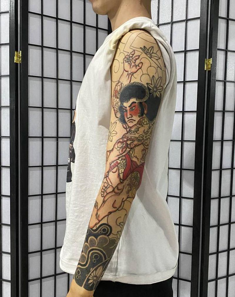 张顺纹身图片_手臂背部老传统纹身图案