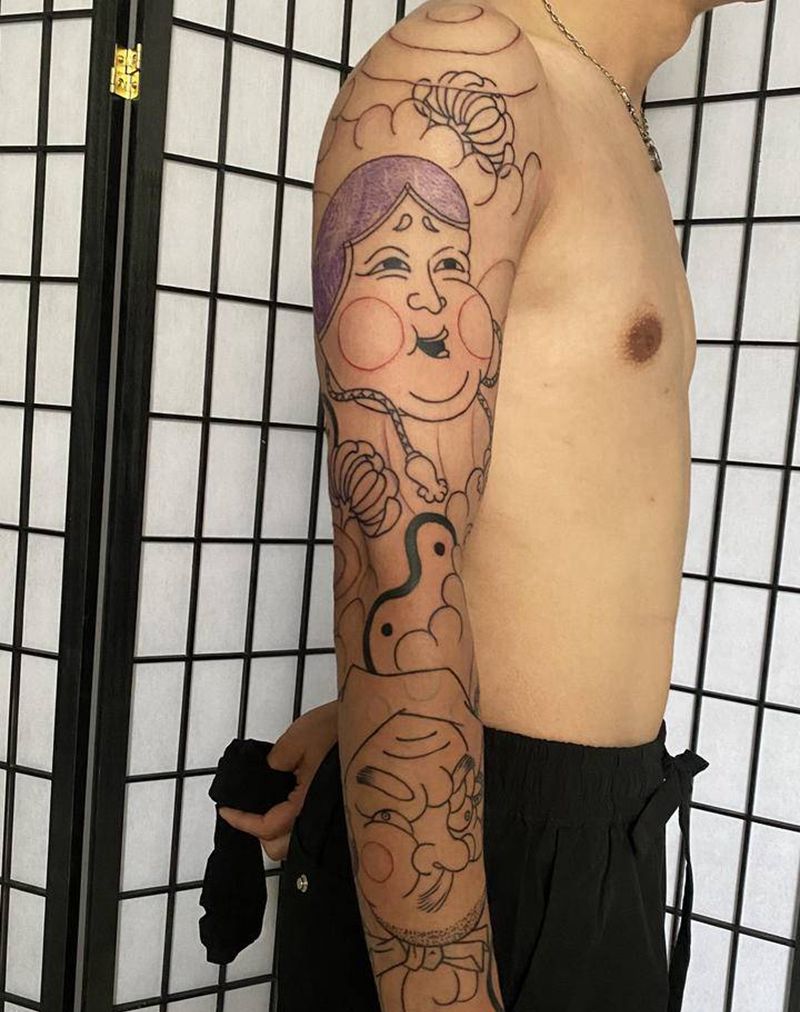 火男 阿多福纹身图片_手臂老传统火男阿多福纹身图案