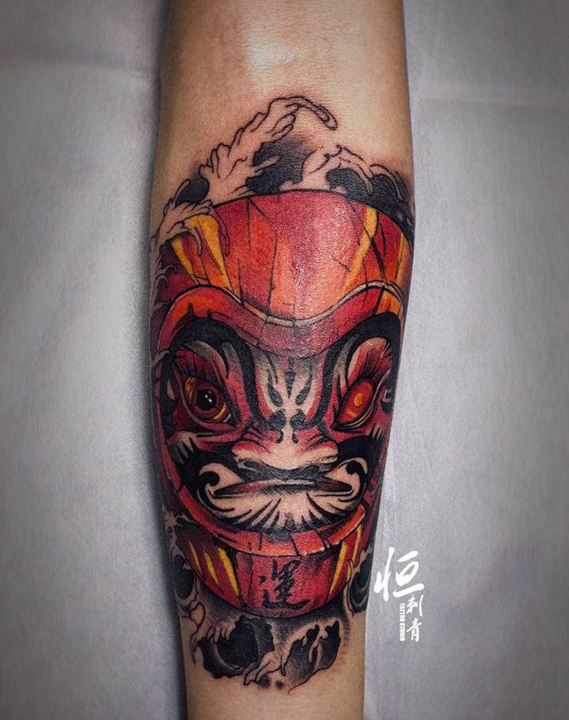 达摩蛋纹身图片_手臂New School水彩纹身图案