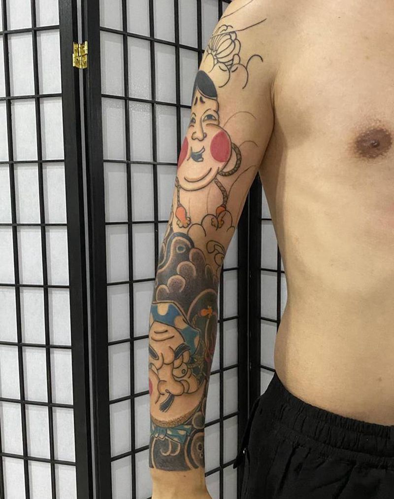 阿多福 火男纹身图片_手臂腿部老传统纹身图案