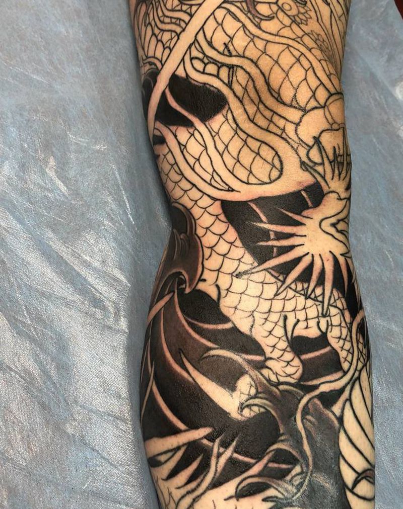 进度纹身图片_腿部纹身图案