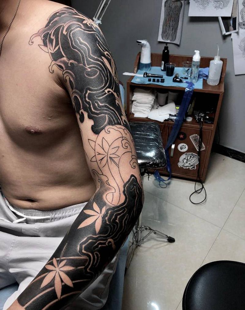 浪臂进度纹身图片_手部手臂纹身图案