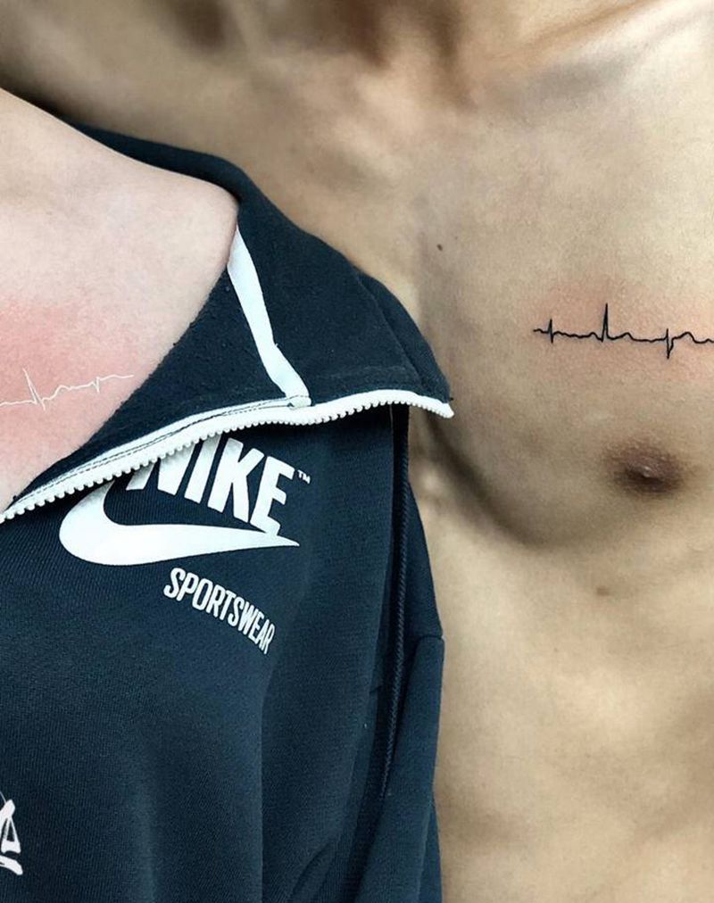 情侣心电图纹身图片_胸部小清新纹身图案