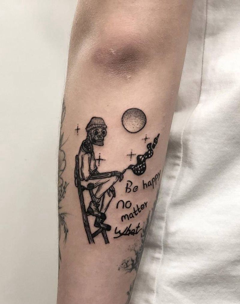 黑灰小图纹身图片_手臂black work纹身图案