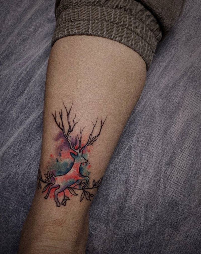 水彩纹身图片_腿部脚部水彩纹身图案