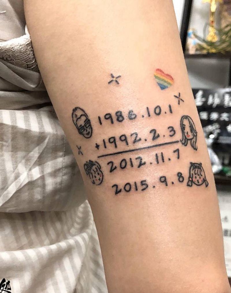 一家四口生日纹身图片_手臂纹身图案