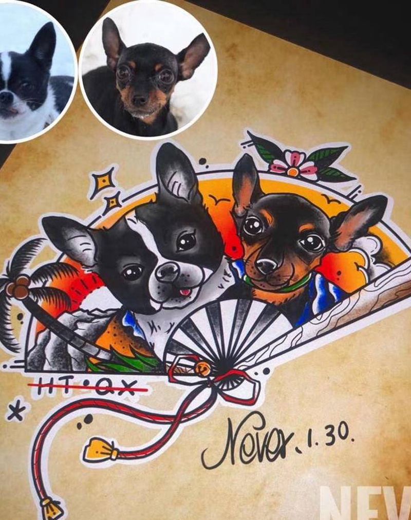 School原创手稿纹身图片_Old SchoolNew School狗狗纹身图案