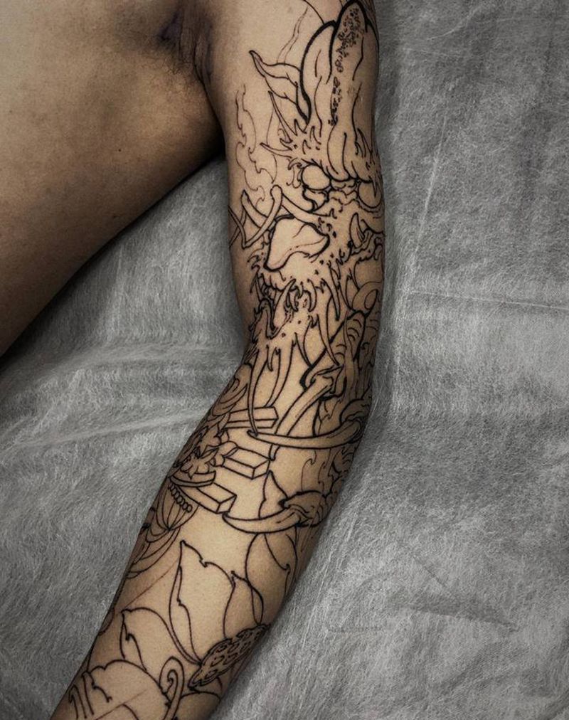 花臂龙纹身图片_手臂手部新传统纹身图案