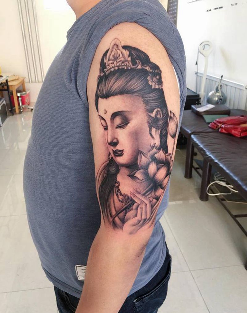 观音菩萨纹身图片_手臂新传统纹身图案