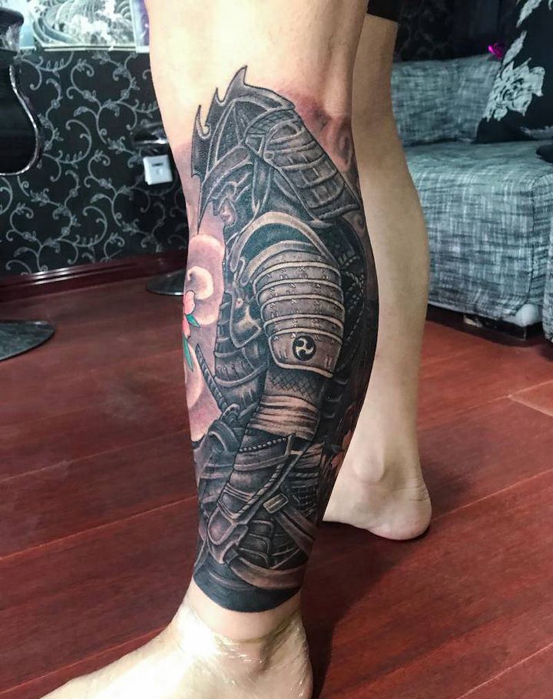 武士纹身图片_腿部手部纹身图案