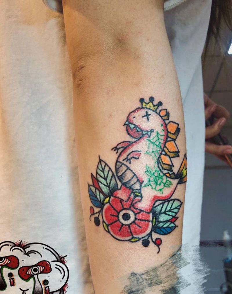 小恐龙纹身图片_手臂Old School纹身图案