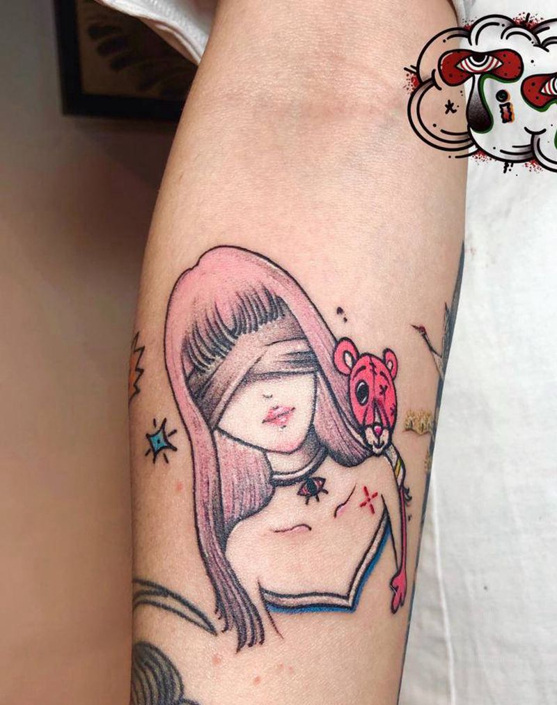 粉红豹女孩儿纹身图片_手臂New School纹身图案