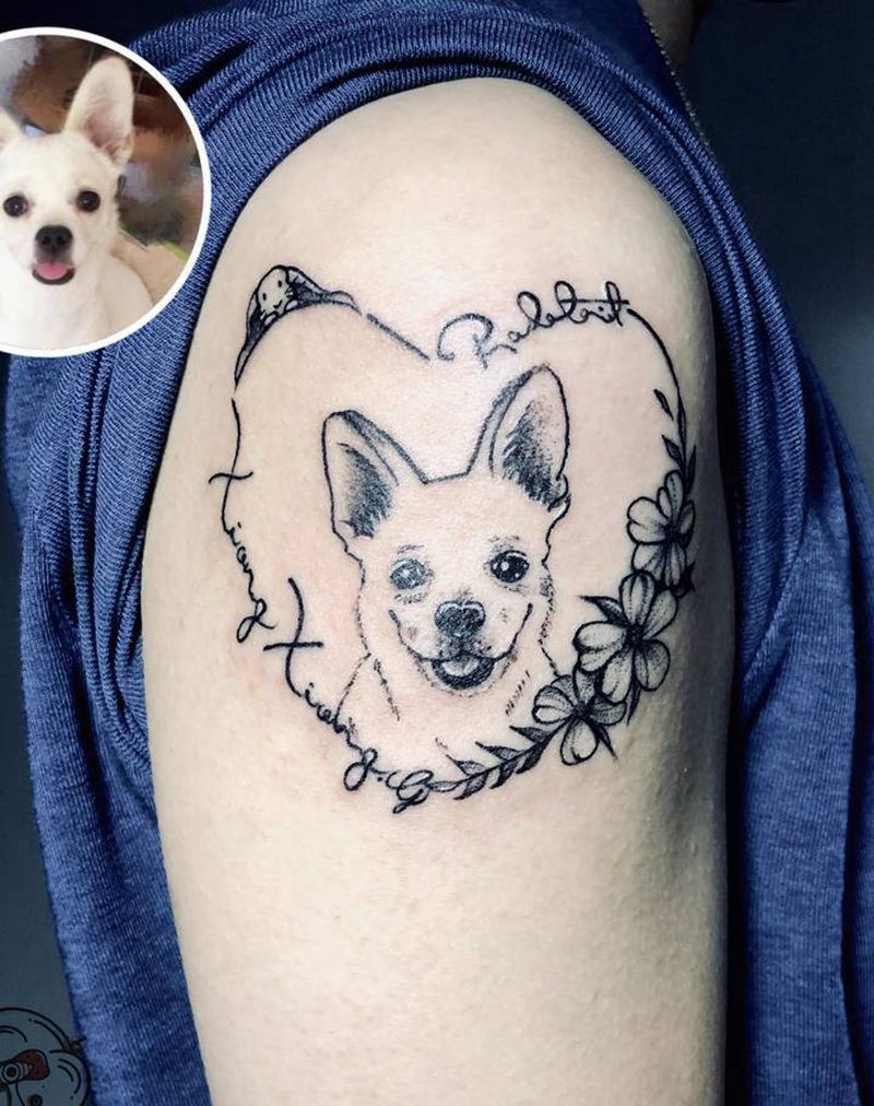 狗狗纹身图片_手臂点刺纹身图案