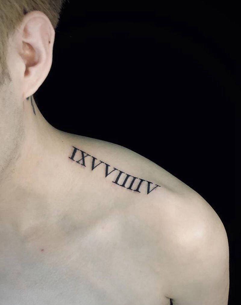 罗马数字纹身图片_肩部纹身图案