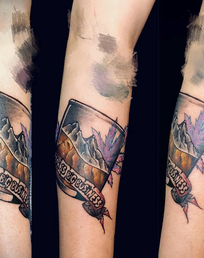 按客户要求设计纹身图片_手臂New School水墨纹身图案