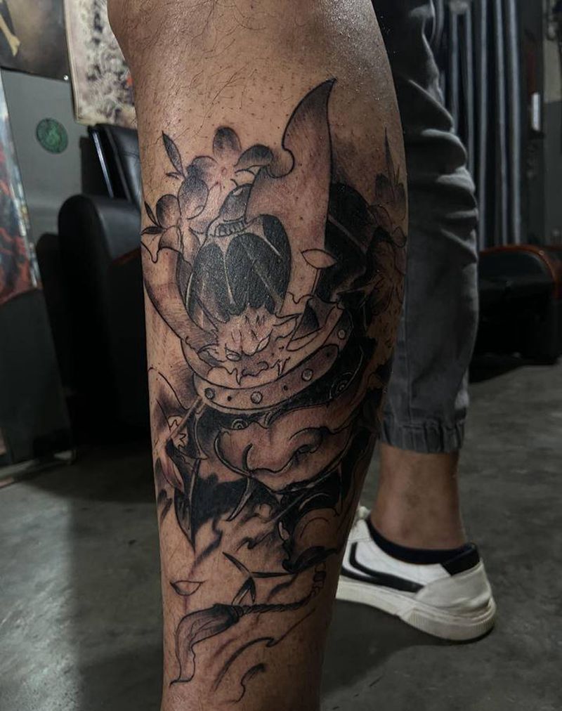 鬼武士纹身图片_腿部新传统纹身图案