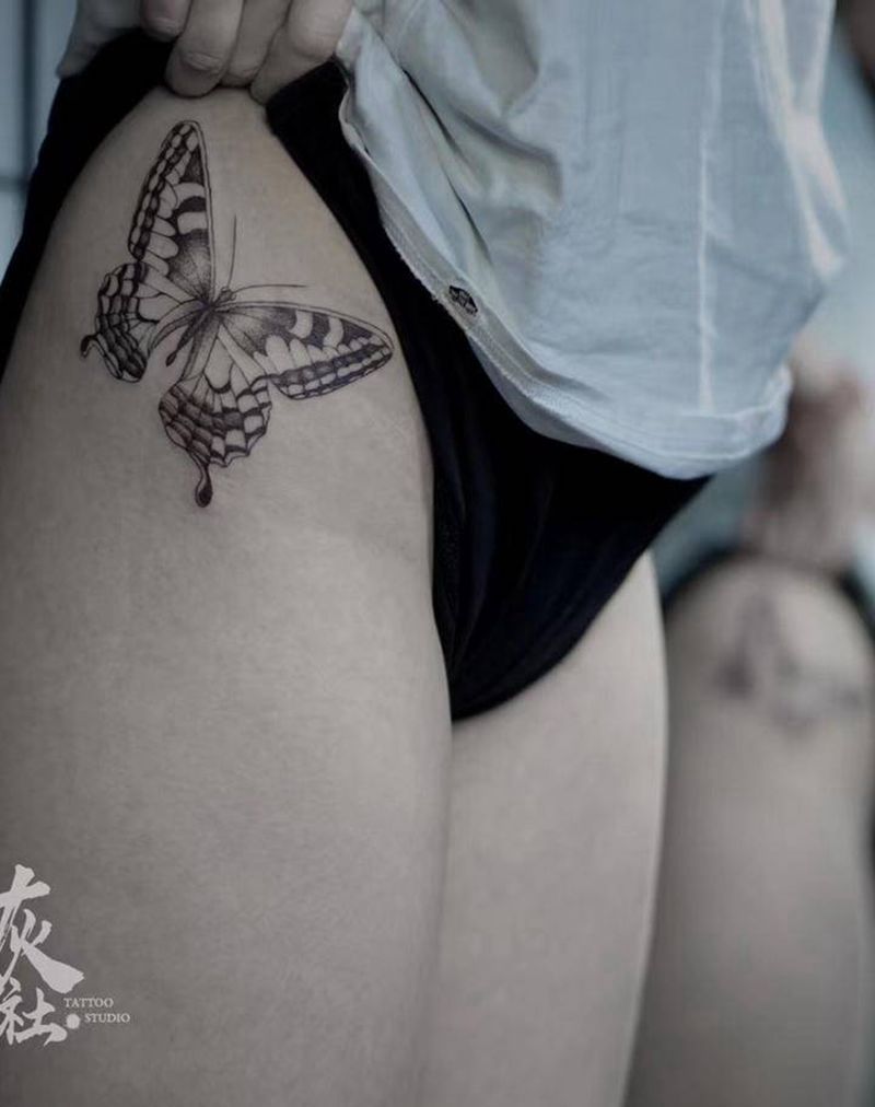 蝴蝶纹身图片_臀部腿部Old School纹身图案