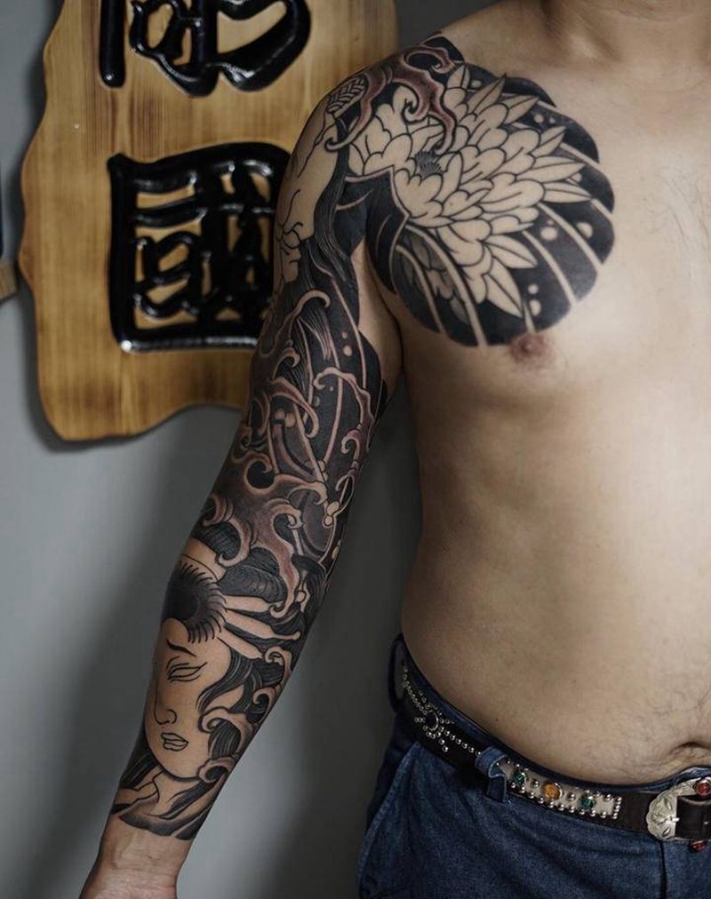 生首进度纹身图片_手臂手部老传统新传统纹身图案