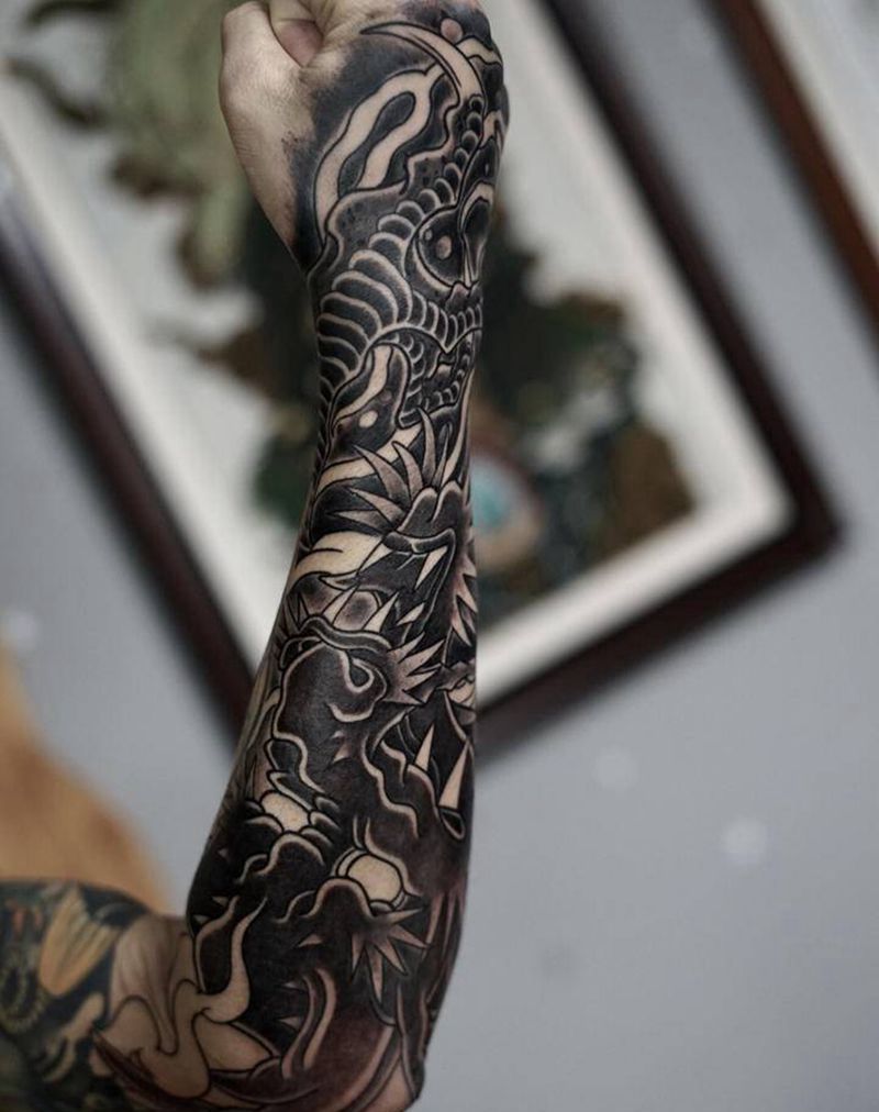 为来自山东的学生刺的花臂龙纹身图片_手臂手部纹身图案