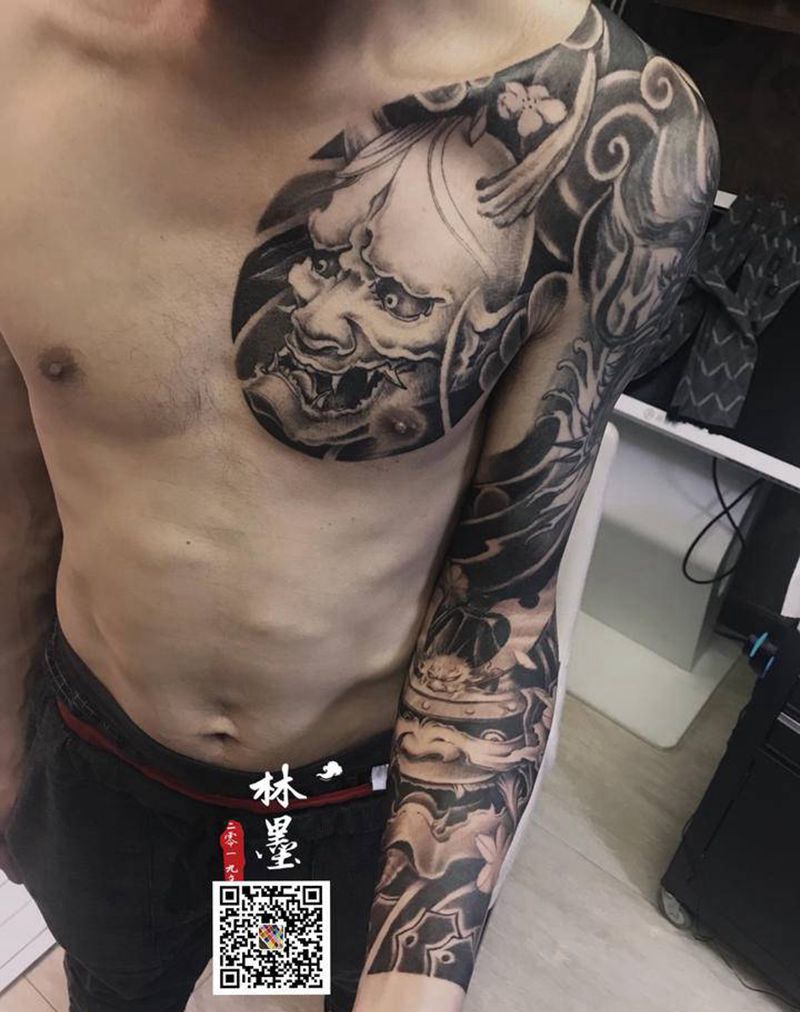 续接半胛花臂纹身图片_手臂新传统纹身图案