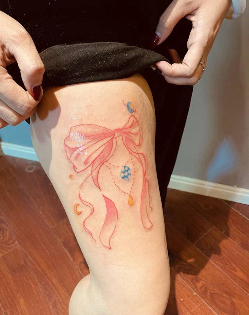蝴蝶结纹身图片_脚部腿部纹身图案