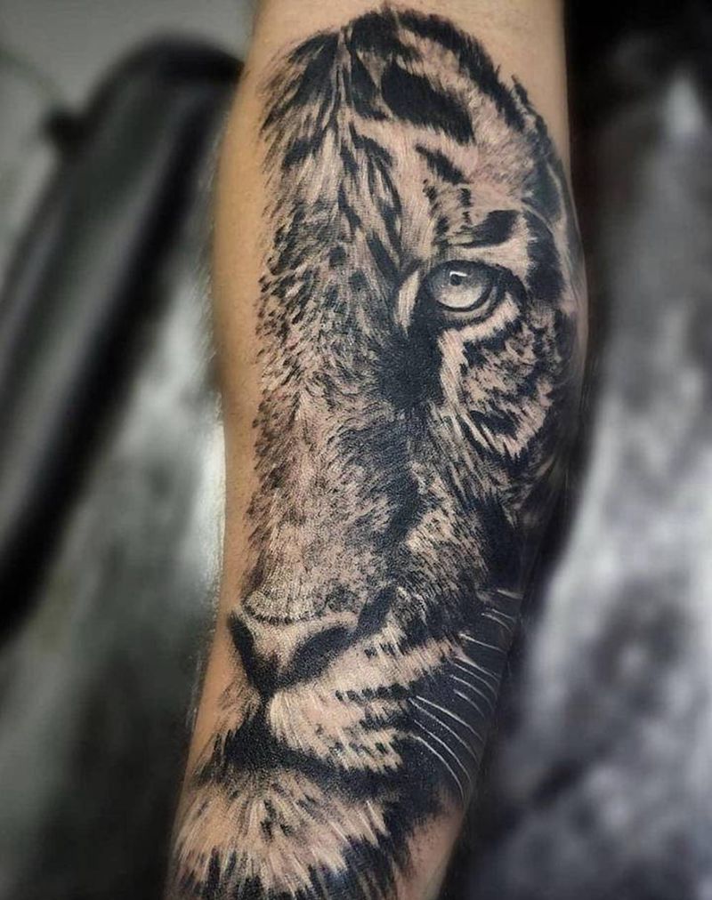 老虎纹身图片_欧美写实纹身图案