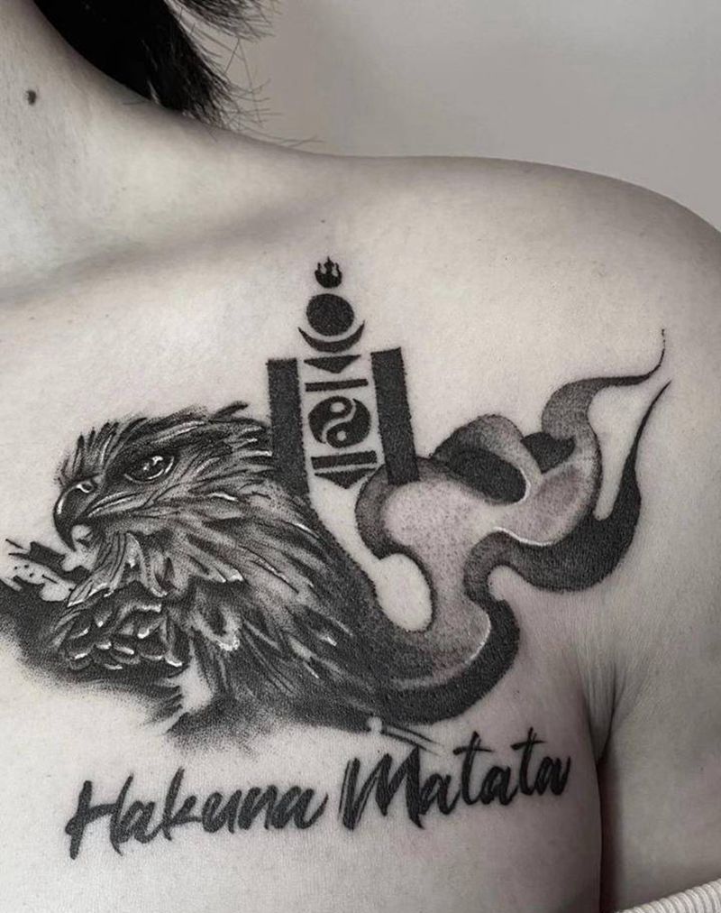 蒙古雄鹰纹身图片_New School纹身图案