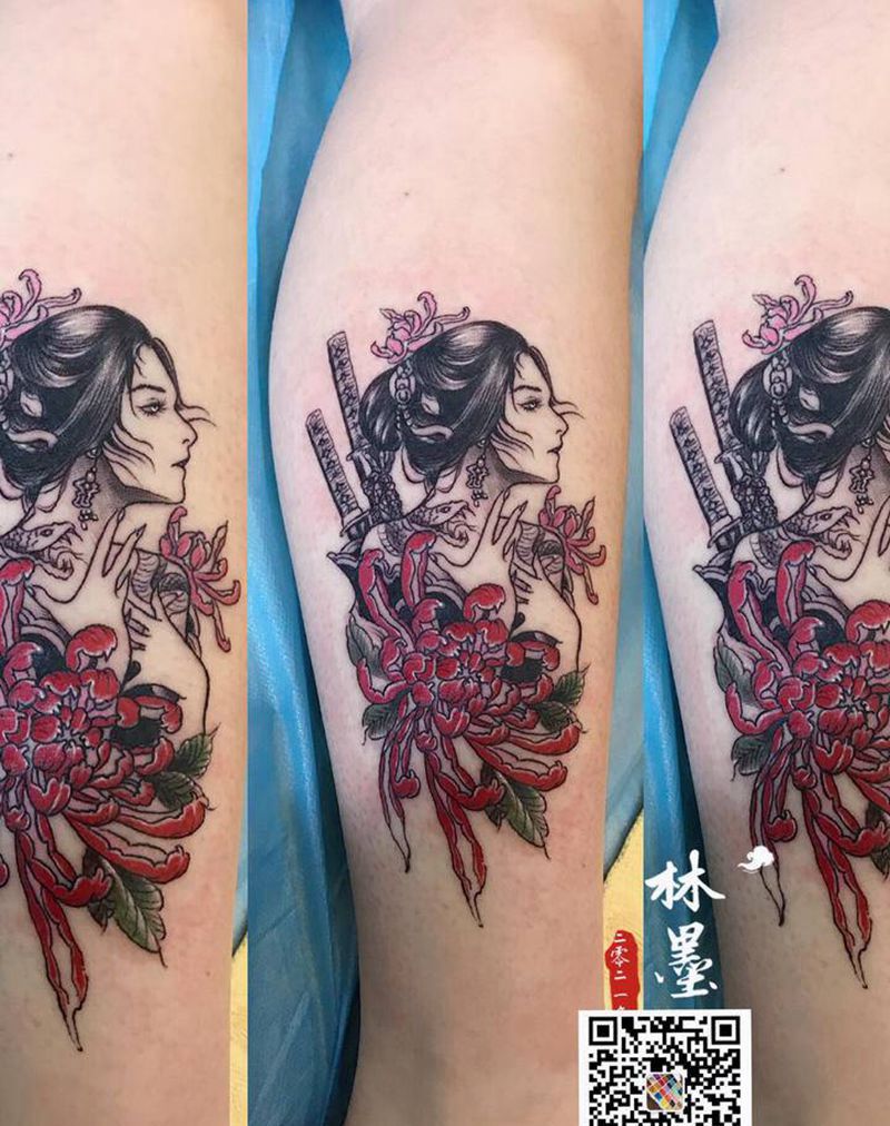 美女纹身纹身图片_腿部新传统纹身图案