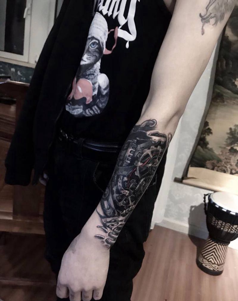 遮盖纹身图片_手臂手部欧美写实机械纹身图案