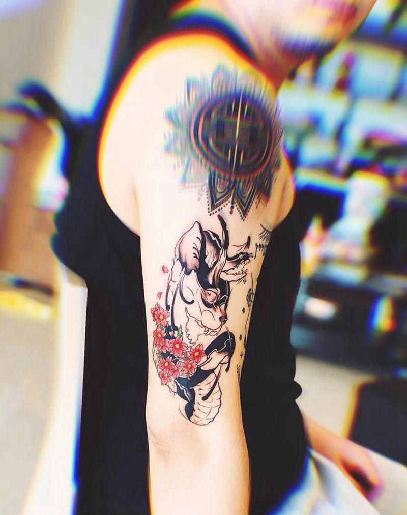 猫 蛇纹身图片_手臂新传统纹身图案