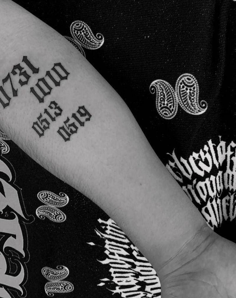 数字纹身图片_手臂图腾花体字纹身图案